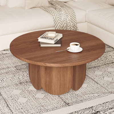 31.5" Round Modern Coffee Table,Brown Wood Accent Table for Living Room