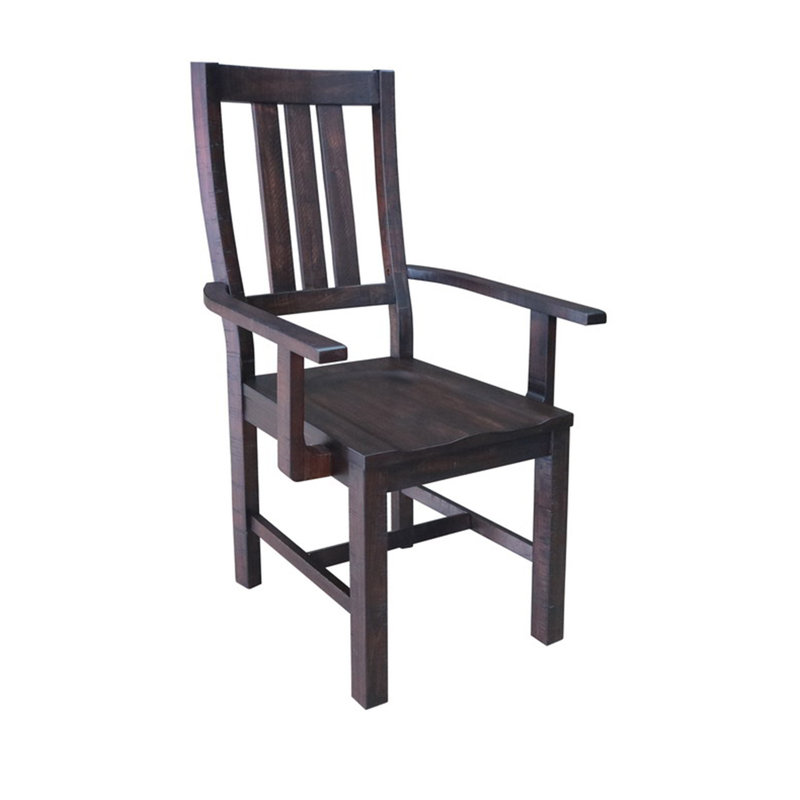 Chaise avec accoudoirs à dossier en lattes de couleur brune Wickham