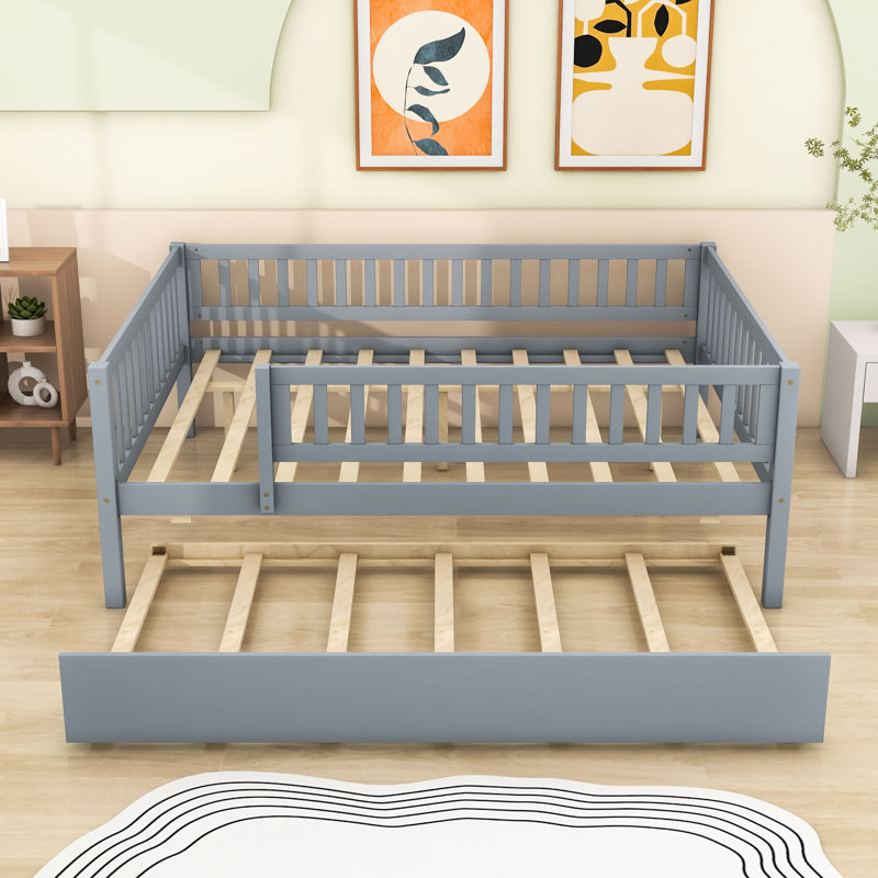 Clyda Daybed with Twin Trundle and Fence Guardrails, Gray, Full/Double