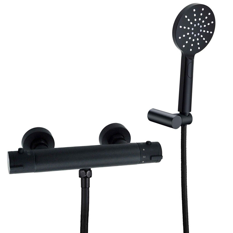 Paulsen Black Thermostatic Shower 3 Mode Hand Held Kit with Round Handheld Shower Head