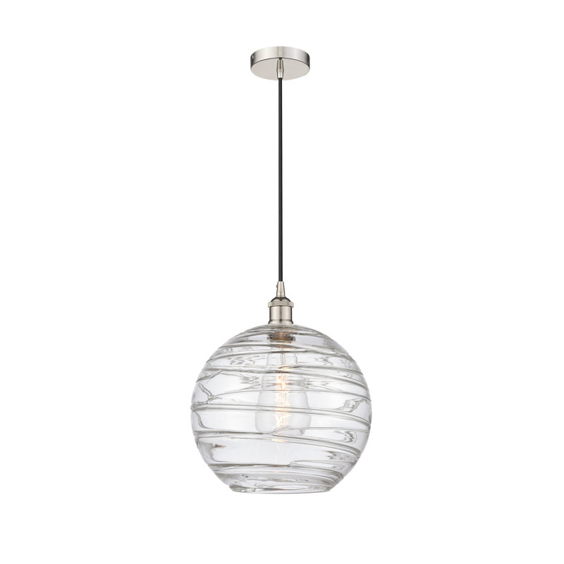 Luminaire suspendu simple à 1 lumière 1 lumière, H 14,75 po x l 12 po x P 12 po, Transparent, Nickel poli