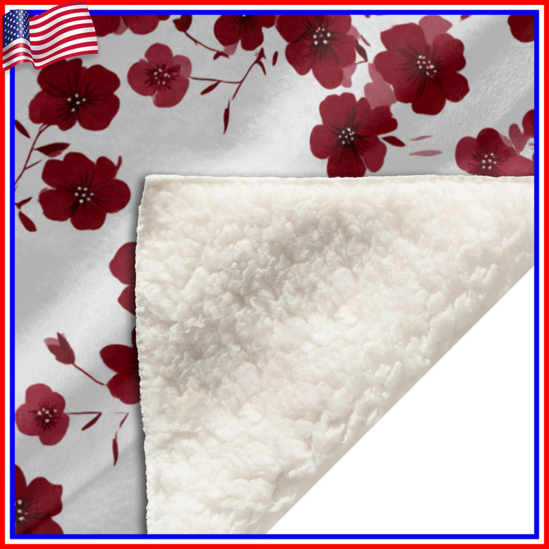 Jeté en molleton Fleurs - Jeté floral pour canapés ou lits, L 60 po x l 50 po, Motif floral rouge / blanc