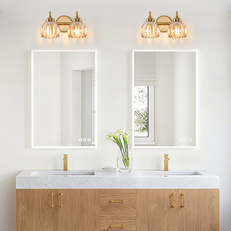 Vintage Bathroom Light Fixtures Tulip Glass Shade (Bulbs Not Included), Rose Gold, 2 Lights