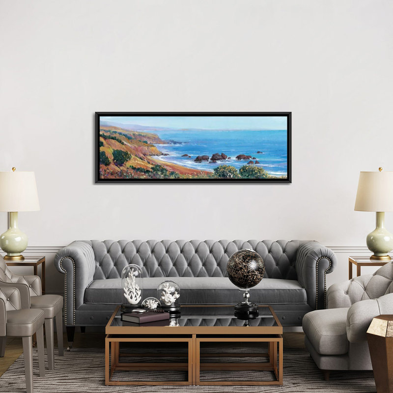 «Panoramic Ocean View II», reproduction d'impression sur toile tendue, H 12 po x l 36 po x P 1,5 po, Toile avec cadre noir