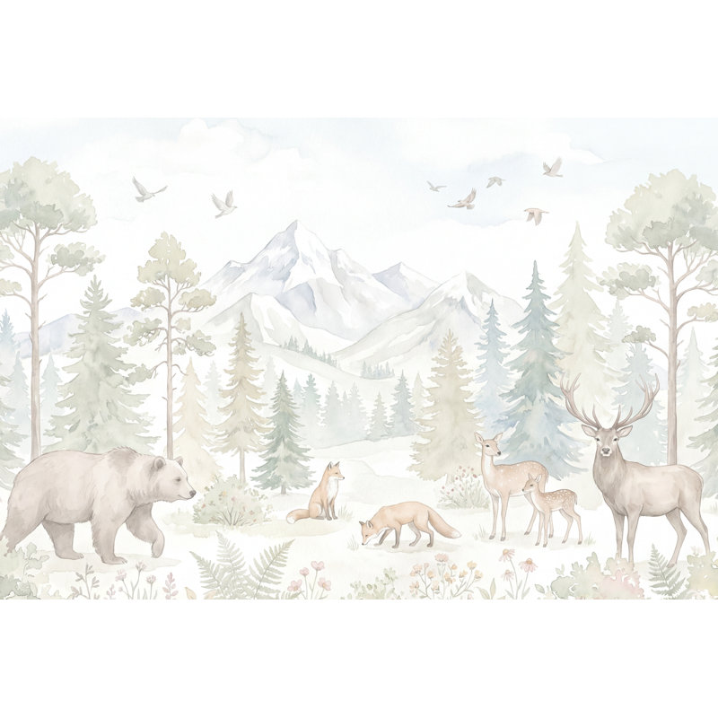 Papier peint paysage aquatique forêt de pin, 120 po x 96 po, Peler et coller