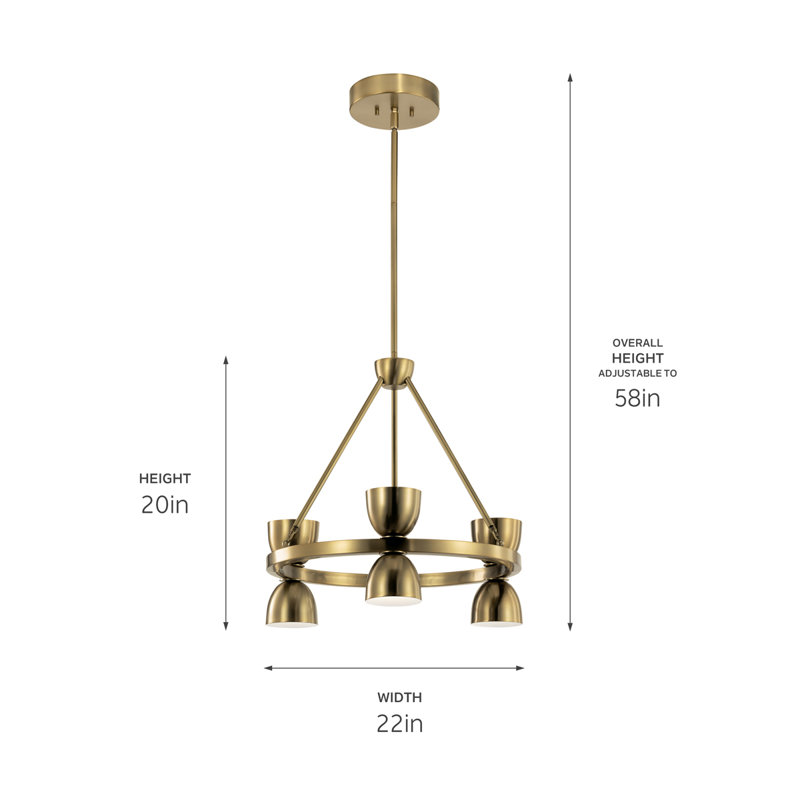 Baland 6 - Light Dimmable LED Geometric Chandelier, Brushed Natural Brass