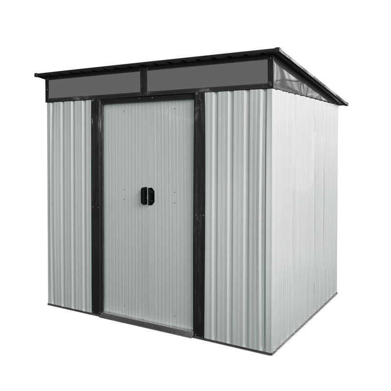 6Ft X 5Ft Outdoor Metal Storage Shed With Lockable Sliding Doors And Transparent Plate For Garden, Lawn, White/Black