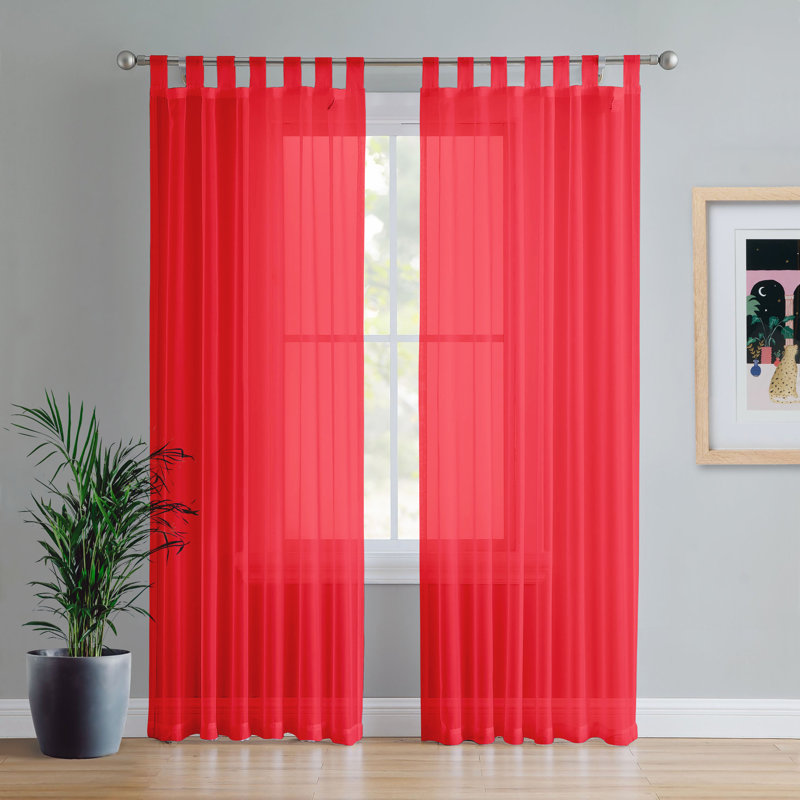 Birdsall Tab Top Sheer Single Curtain Panel, Red, 144 W x 122 D cm