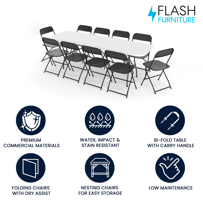 Parker 11-Piece Folding Rectangular Training Table and Chairs Set by Flash Furniture