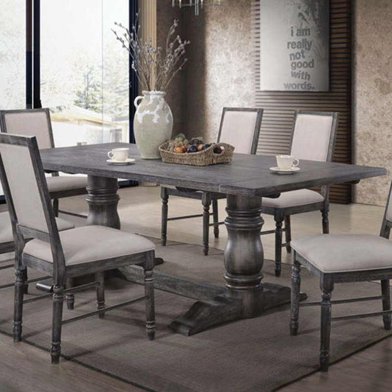 Rectangular Trestle Table With Double Turned Pedestal