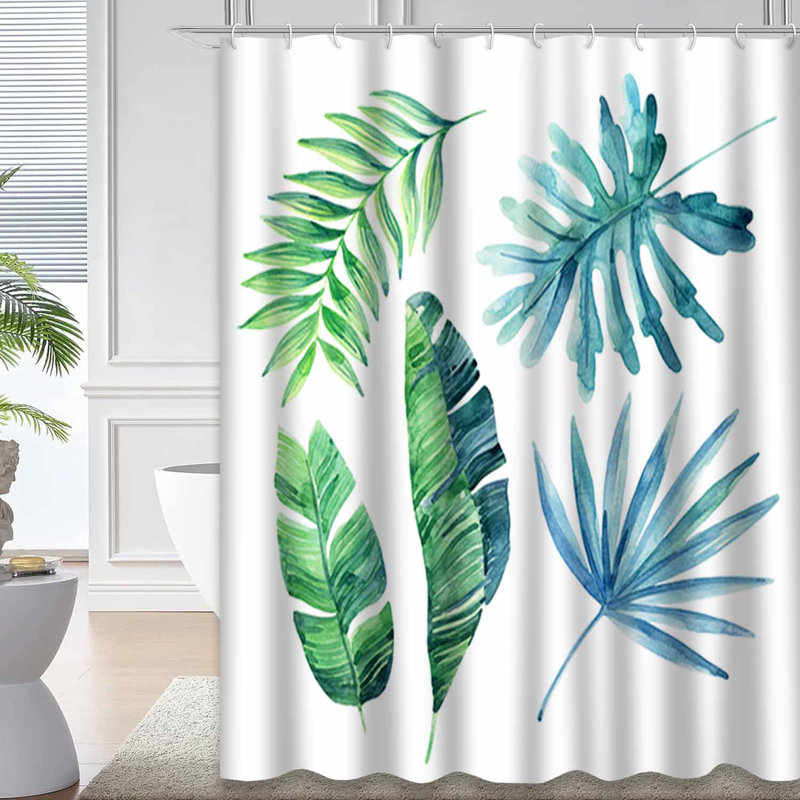 Aquarelle, feuilles tropicales, peinture exotique blanche, été avec 12 crochets, L 72 po x l 84 po