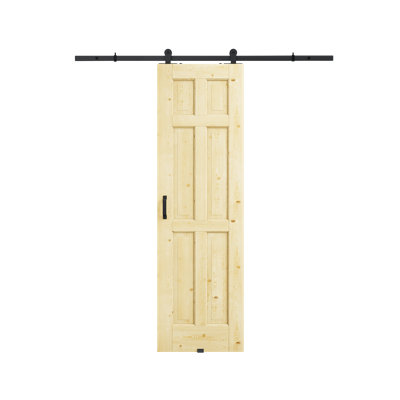 24in.x 80in.6 Panelled Pine Door Slab Unfinished Surface With All Barn Door Hardware Kit