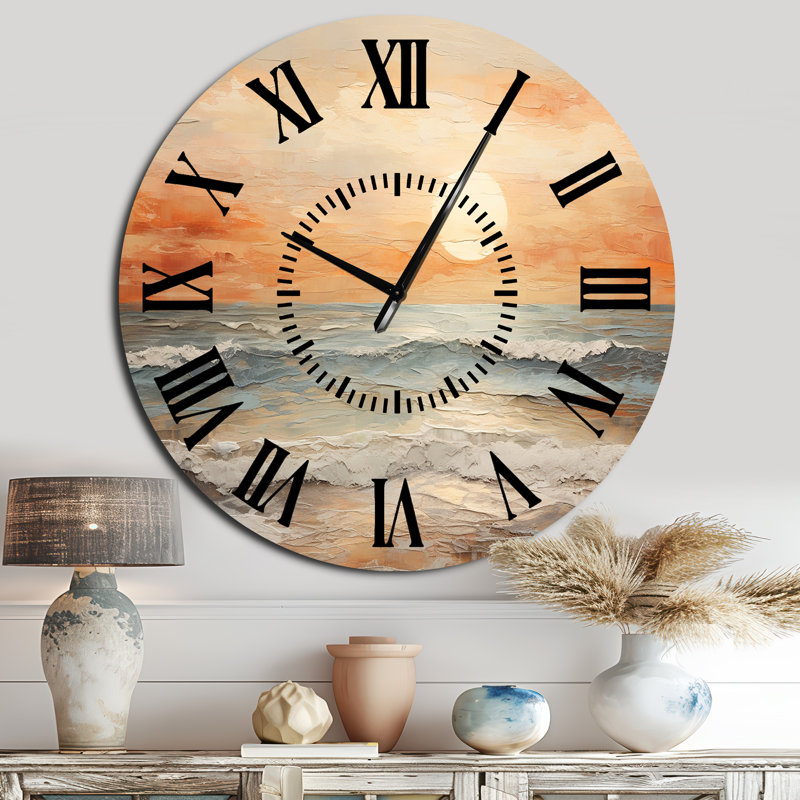 Horloge murale Beige et Golden Beach Sunset Paradise II, Surdimensionné