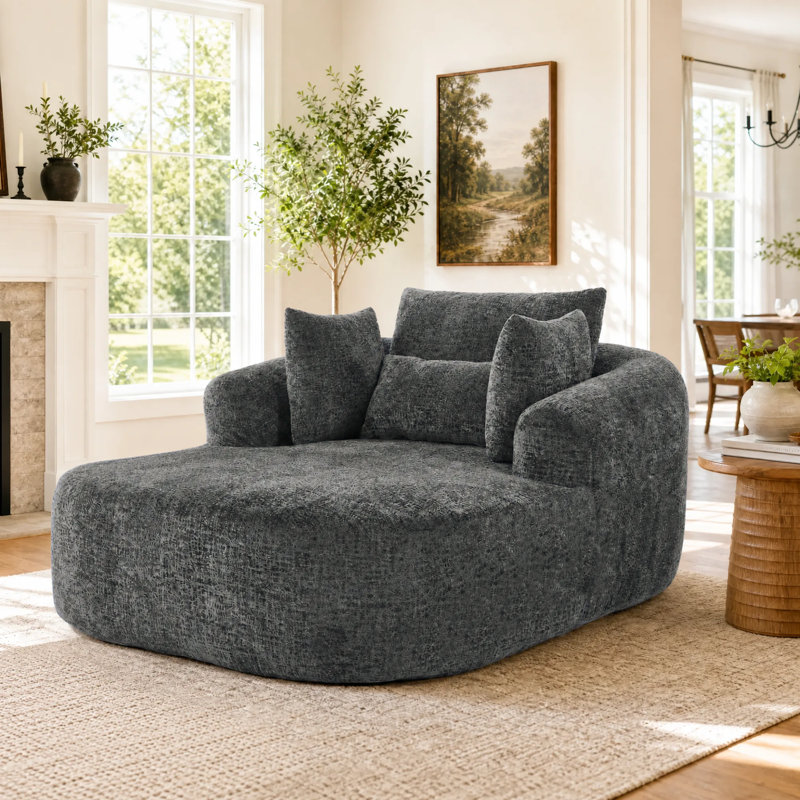 Indoor Chaise Lounge, Oversized Chaise Lounge Chair, Upholstered Lounge Chair for Living Room & Bed, Grey