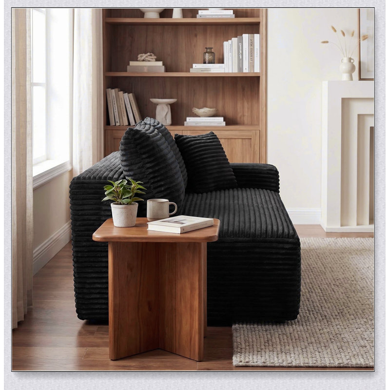 Causeuse en velours côtelé Corduroy, L 69 po, Velours côtelé noir
