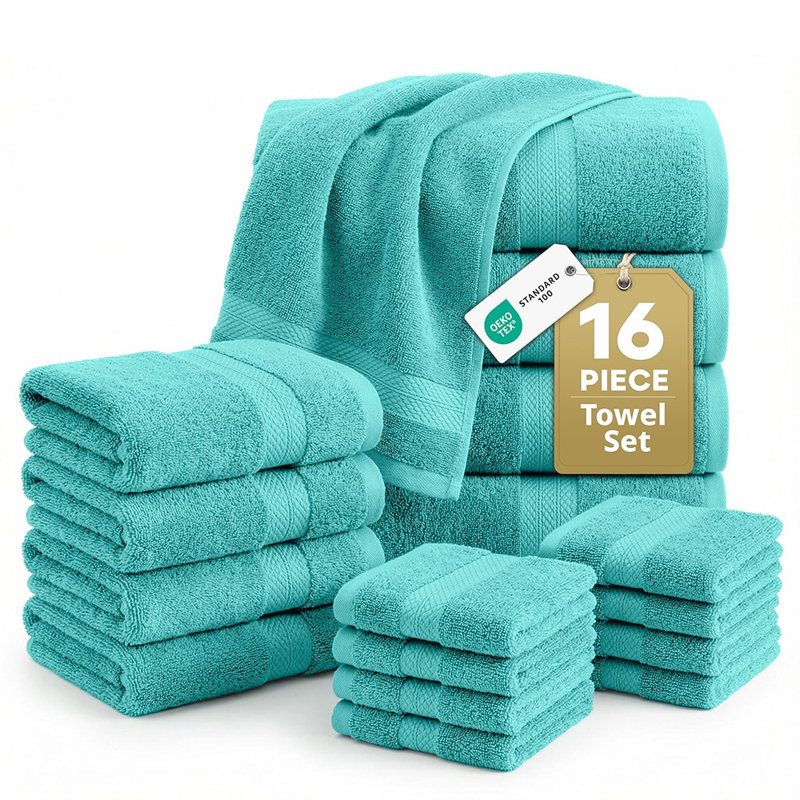 Ensemble de 16 serviettes 100% coton 16 pièces, serviettes de bain absorbantes à séchage rapide pour un usage domestique
