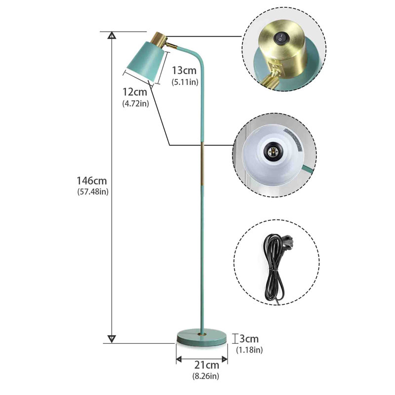 Brealeigh 146cm Arched Floor Lamp, Green