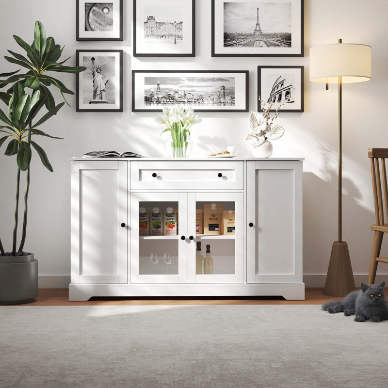 Buffet Cabinet with Storage, Modern Sideboard Buffet with Doors, Wood Coffee Bar Kitchen Storage Cabinet with Drawer and Adjustable Shelf