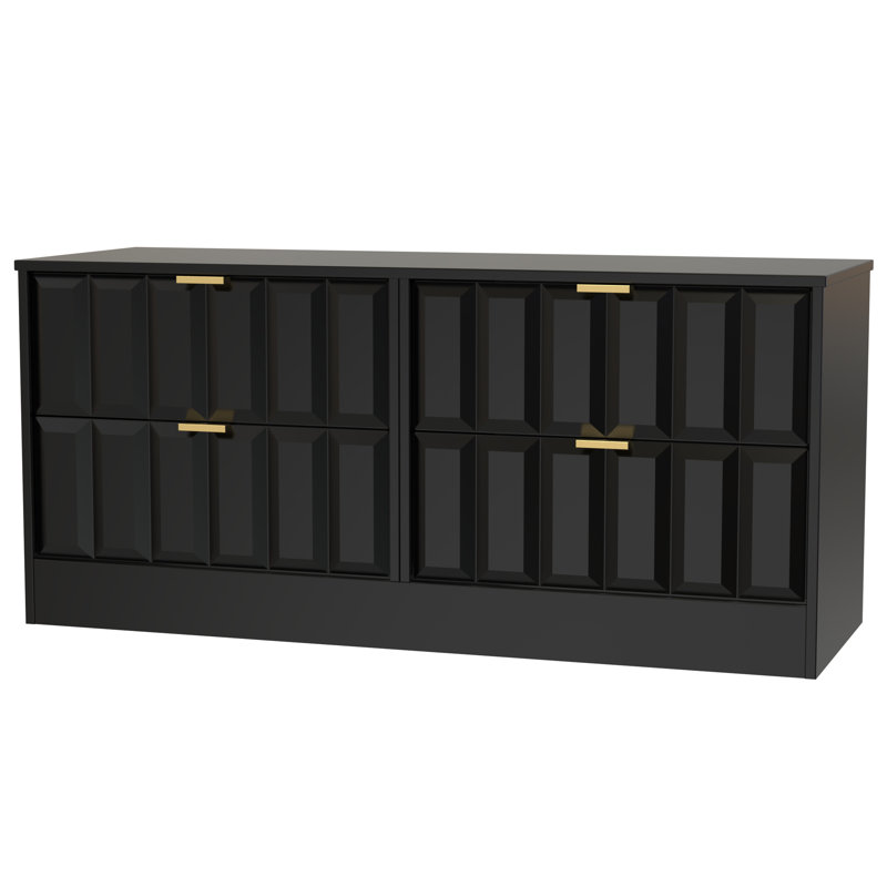 115cm W 4 - Drawer Chest of Drawers, Deep Black/Black Matt