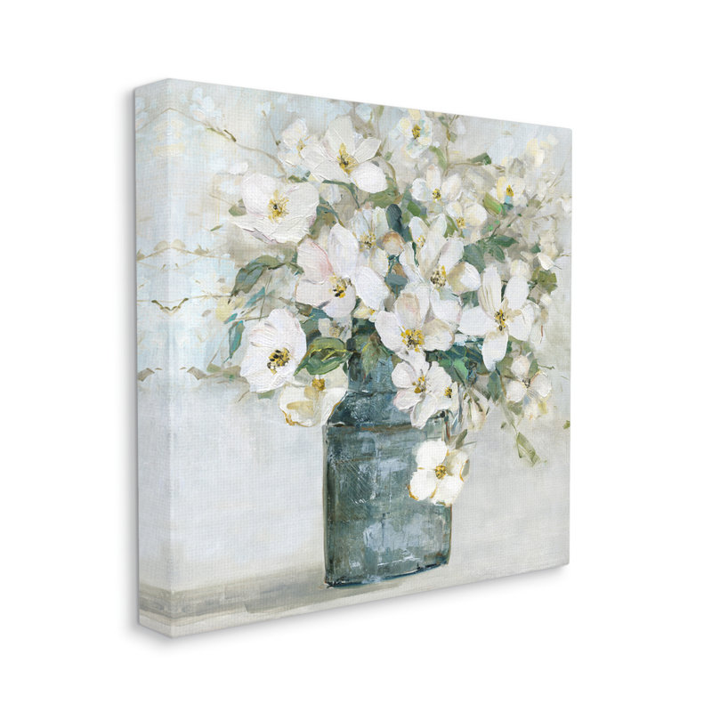 «White Geranium Bouquet Blossoming Flower Arrangement Vase», peinture sur toile tendue, H 36 po x l 36 po x P 1,5 po