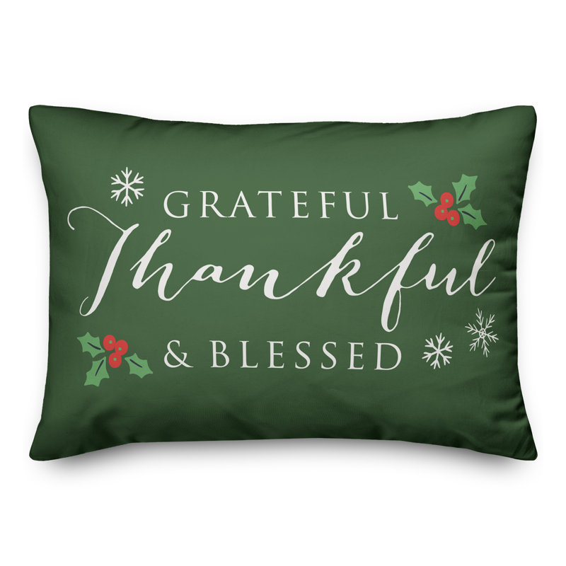  Grateful Thankful Blessed Rectangular Lumbar Cushion, Dark Green
