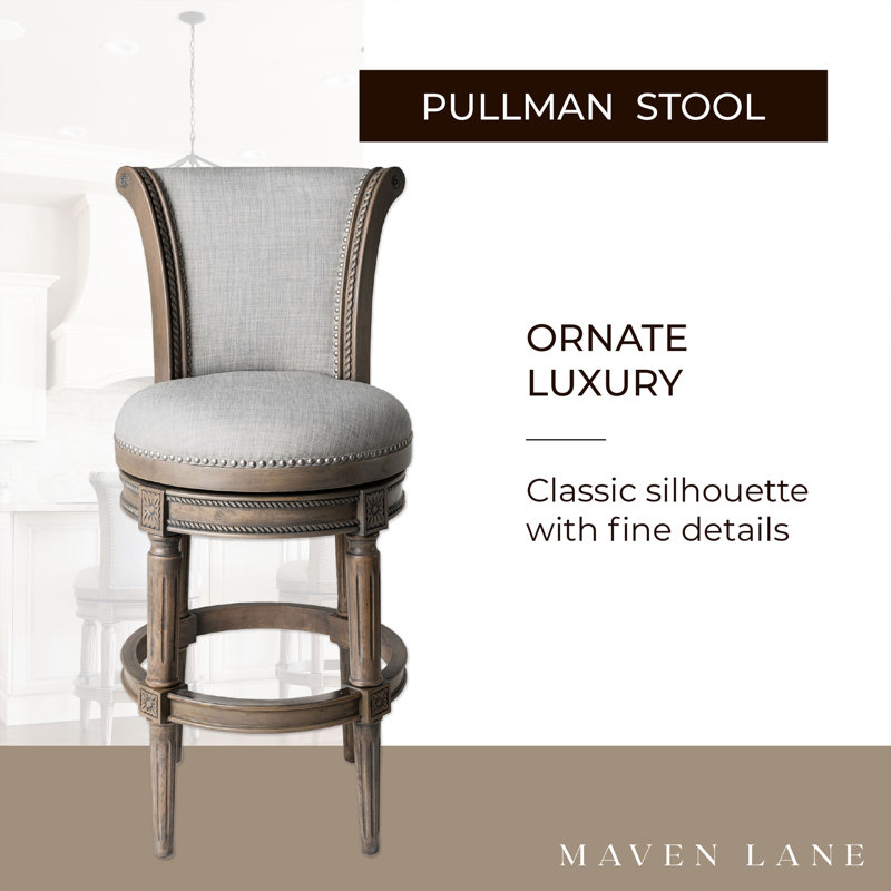 Maven Lane Gray Leather Swivel Bar Stool with Reclaimed Oak