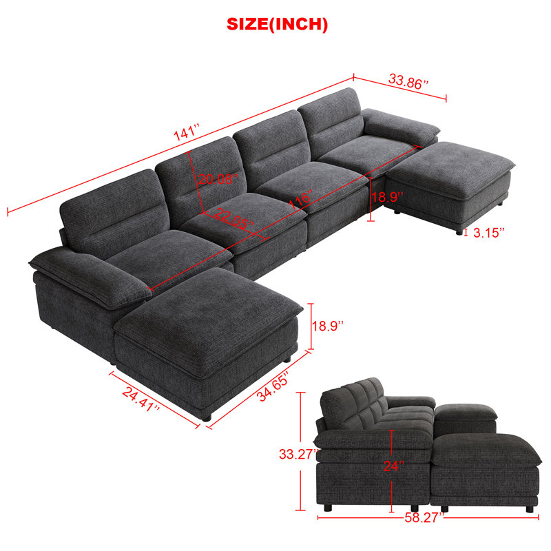 6-Piece 141'' Upholstered U-Shape Sectional