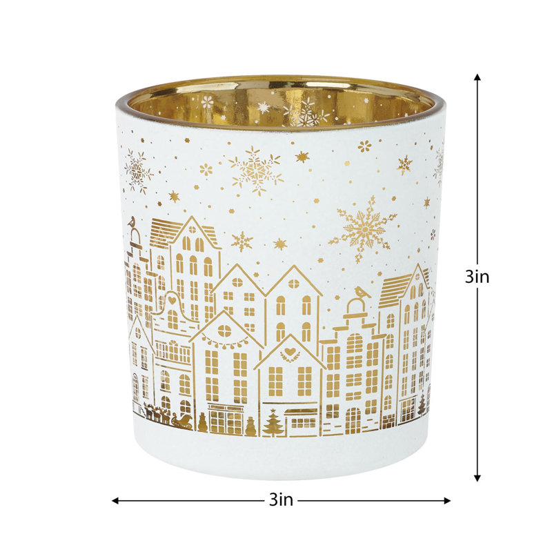 Holiday Glow European Cityscape Glass Hurricane Candle Holders – Set of 3 For Tealights