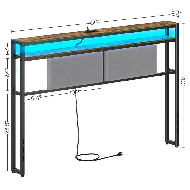 Lutske Headboard for Queen Size Bed with Charging Station and LED Light, Height Adjustable, Queen
