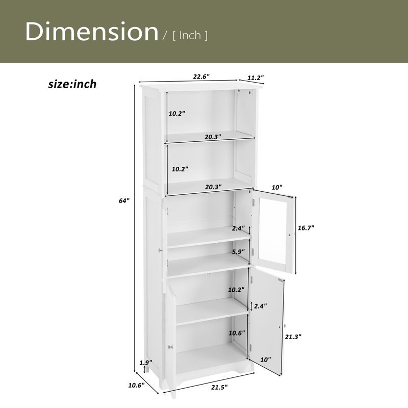 Grande armoire de rangement blanche avec tablettes et portes pour la salle de bain