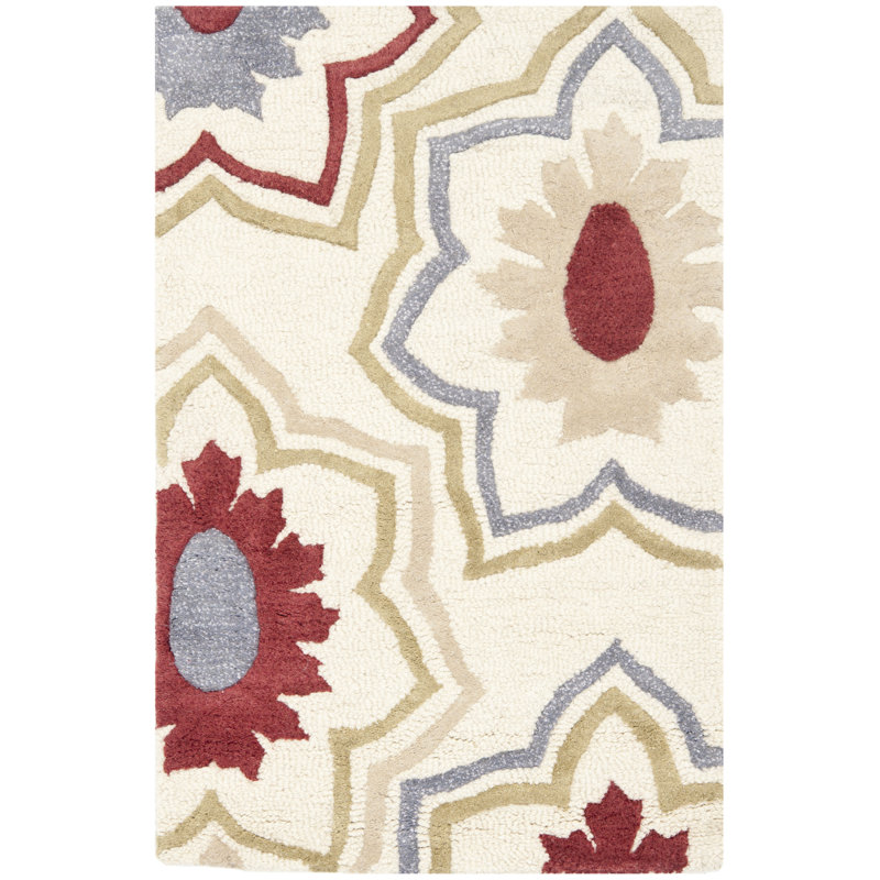 Candelo Hand Tufted Wool And Viscose Floral Rug, Rectangle 2' x 3'