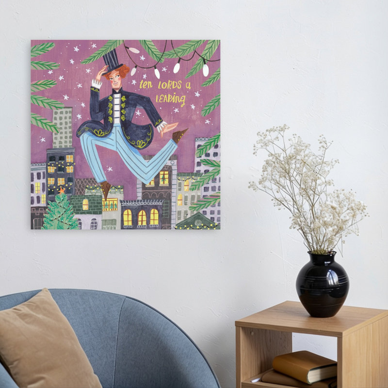 «Ten Lords A Leaping Contemporary Christmas Tree Winter», reproduction d'art murale, 24" H x 24" W