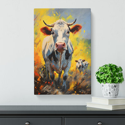 Cow Action Painting - Wrapped Canvas