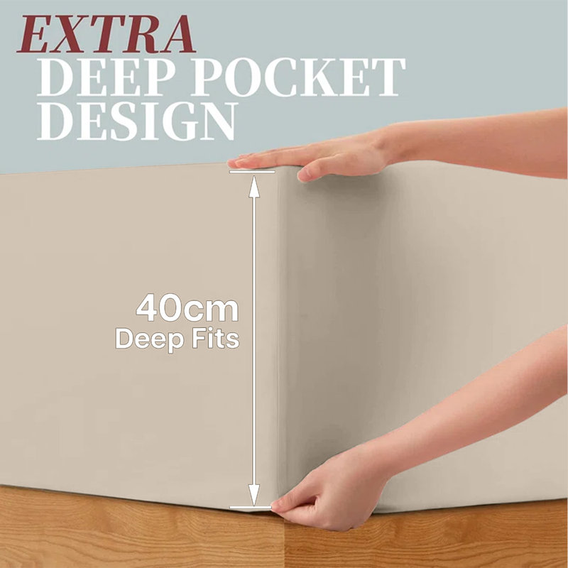 Soft & Breathable Microfiber Extra Deep Fitted Sheet, Beige, Kingsize (5')