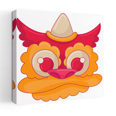 Lucky Chinese Dragon Face Illustration Colorful Mystical Traditional Architecture Wall Art