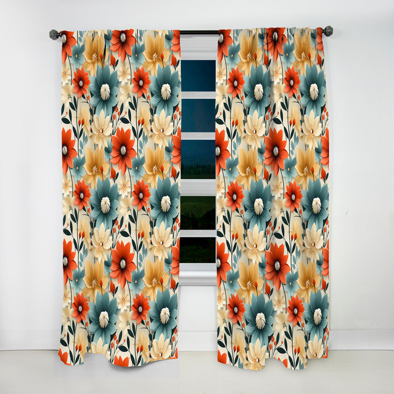 Mod Floral Nostalgia VI - Rideau Mid-Century - Velours obscurcissant - 1 panneau, L 52 po x L 95 po