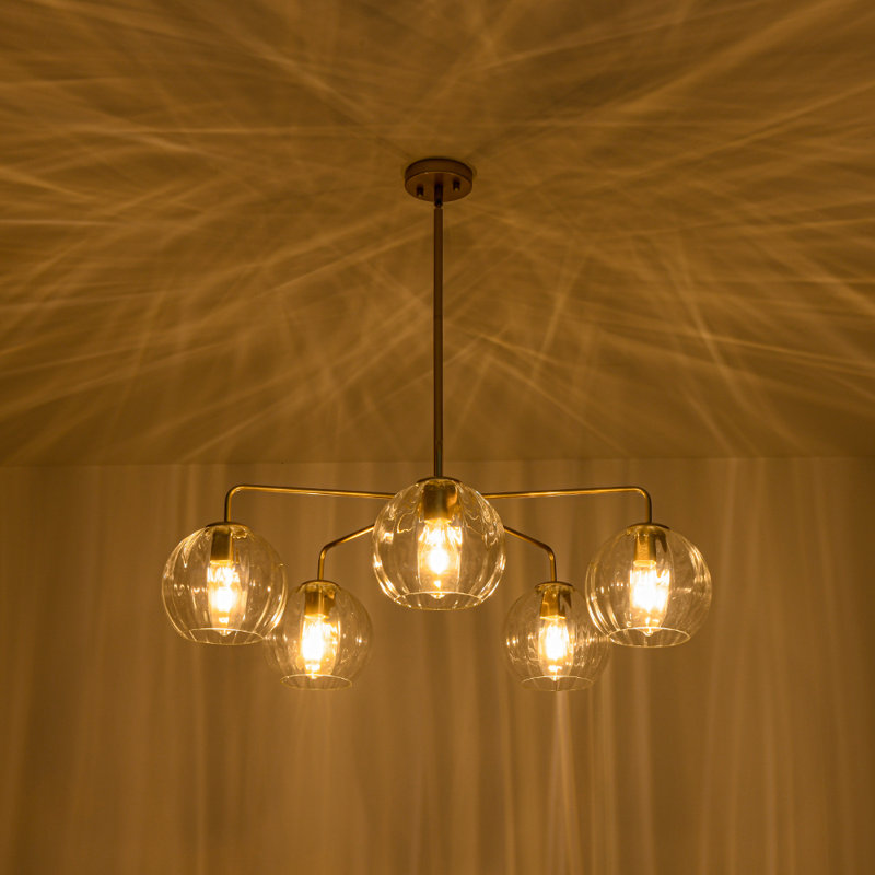 5-Light Dimmable Transparent Striped Glass Chandelier