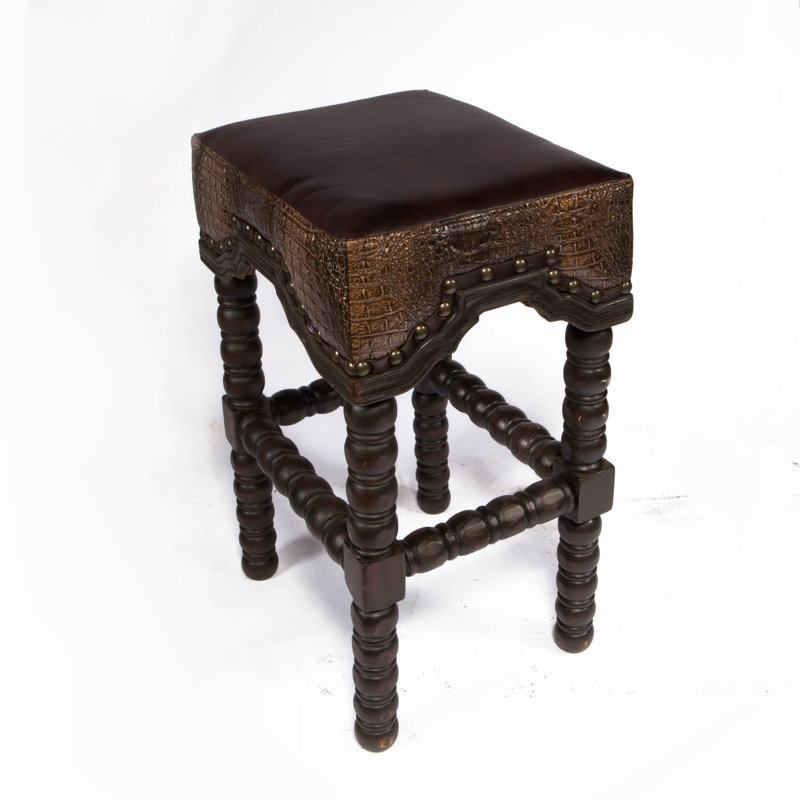 Kamena Upholstered Counter Stool with Solid Wood Frame, Brown Croc, Counter Stool (26" Seat Height)