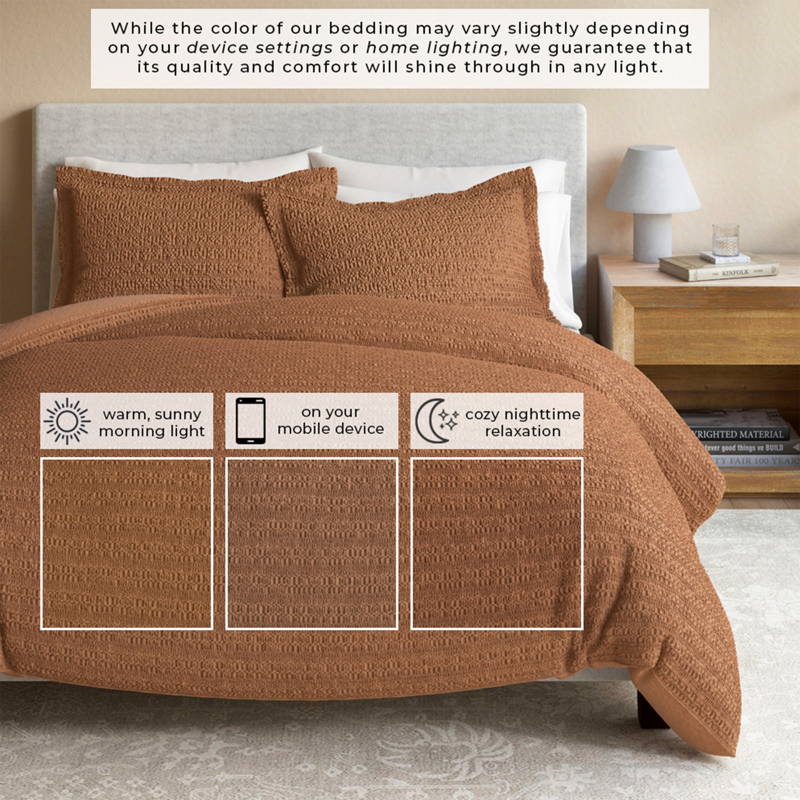 Waffle Cotton Duvet Cover Set, Clay, Full / Queen Duvet + 2 Shams