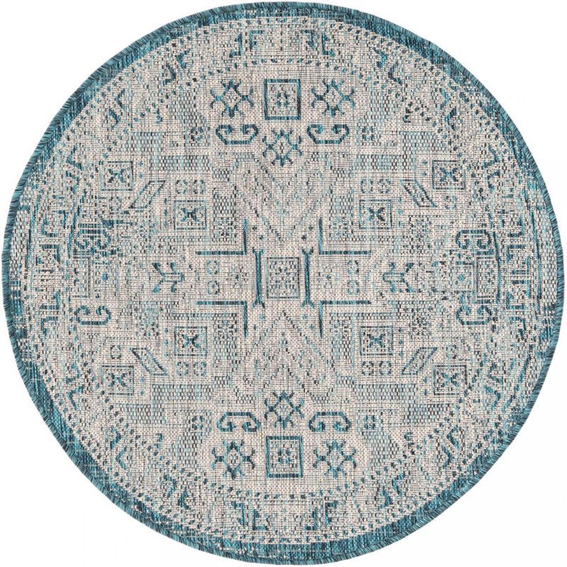 Outdoor Chand Area Rug Blue Color, Round 3'3"