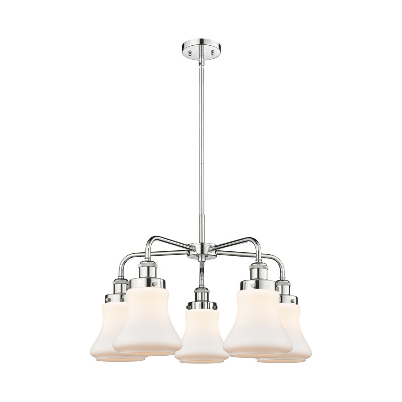 Lustre suspendu 5 lumières 24 po Bhanupriya, Blanc mat, Chrome poli