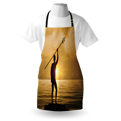 East Urban Home Neptune Apron Unisex Human Myth with Trident Sun Adult Size Pale Coffee Dark Cocoa