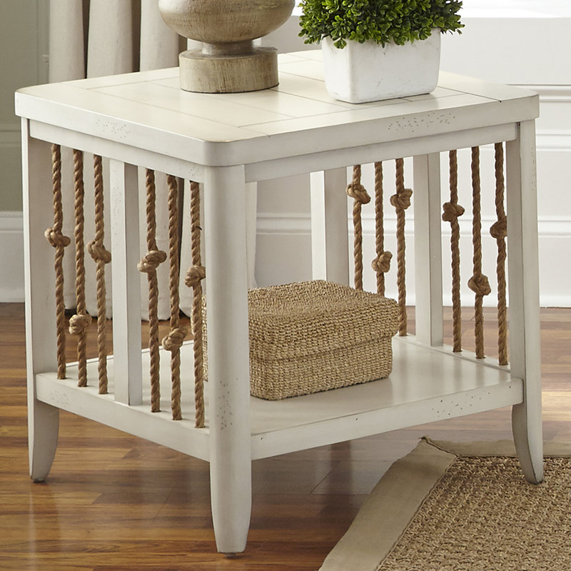 Alvon 24'' Tall End Table, White/Brown