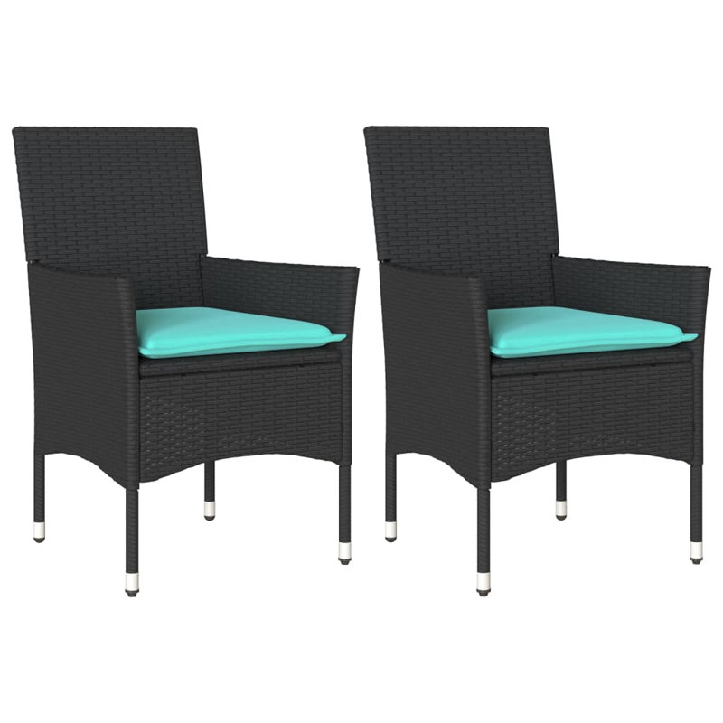  Chaises de patio avec coussins 2 pièces en rotin de polyester noir, Noir / bleu sarcelle