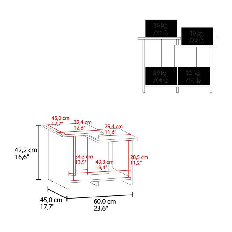 Table basse de 23,6 po de largeur avec salon ouvert, rangement pour bureau personnel, Chêne