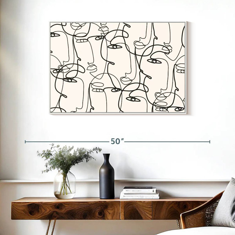 Illustration de visages de femmes, Cadre flottant blanc, 37 po x 25 po