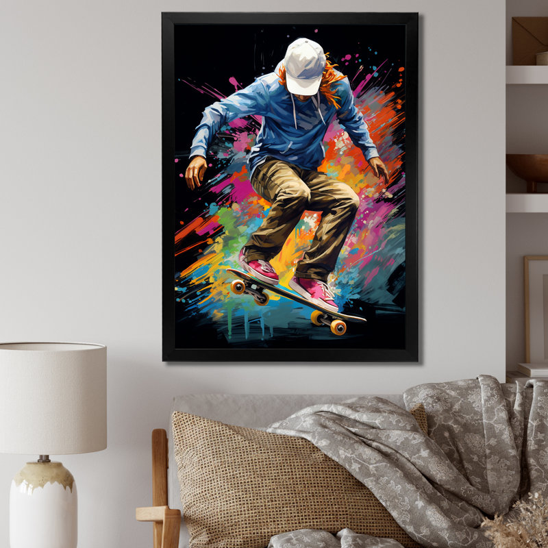 Skateboard Urban Flow V - impression sur toile de sport, H 20 po x l 12 po x P 1 po, Cadre photo noir