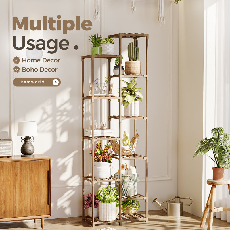 11-Tier Tall Wood Plant Stand Indoor-Outdoor, Corner Multi-Shelf for Living Room/Garden