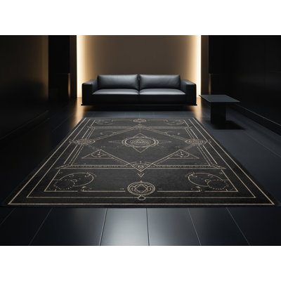 Tapis géométrique gris et noir lavable à la machine Wimberley