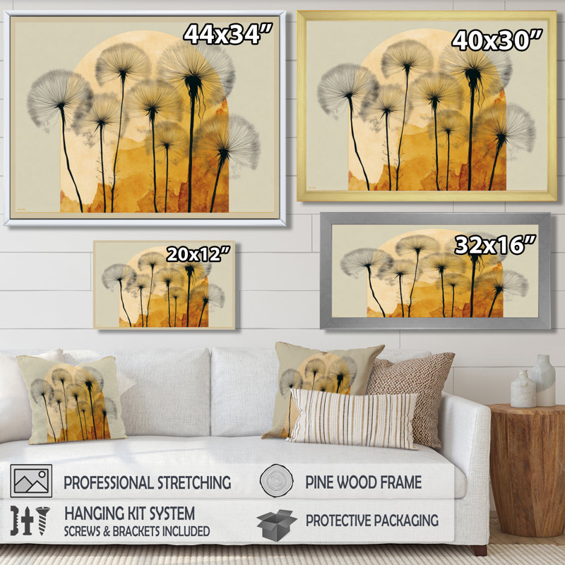«Springtime Dandelion Sunset», impression sur toile encadrée de pissenlit, art mural floral noir, H 20 po x l 12 po, Noir